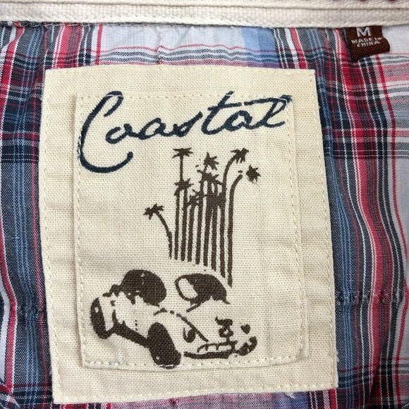 Coastal Plaid Red White and Blue Button Snap Shirt sz M - Picture 8 of 9